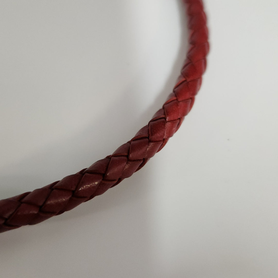 Judith Ripka Braided Red Leather Choker With Sterling Magnet Clasp 15.5"