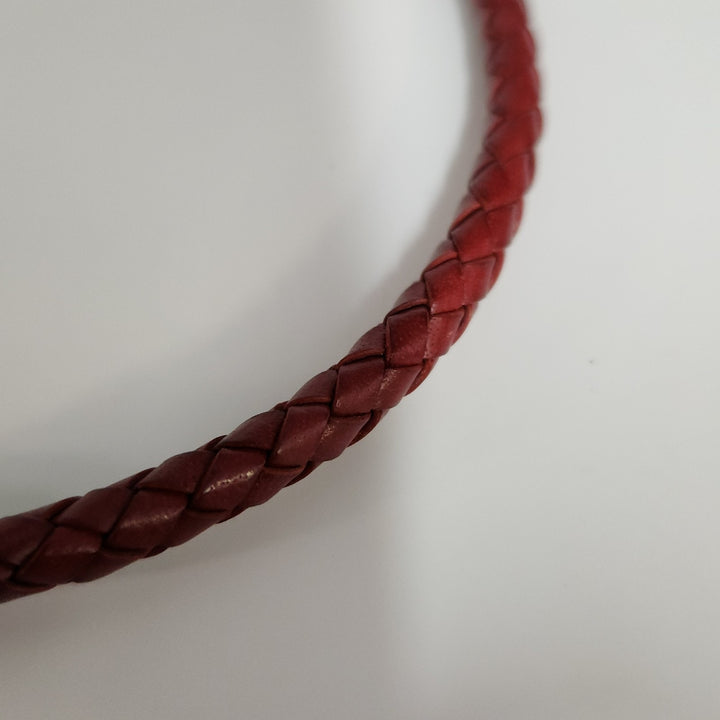 Judith Ripka Braided Red Leather Choker With Sterling Magnet Clasp 15.5"