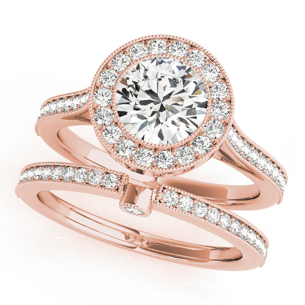 14K Rose Gold 1 1/3 ct tw Halo Diamond Engagement Ring
