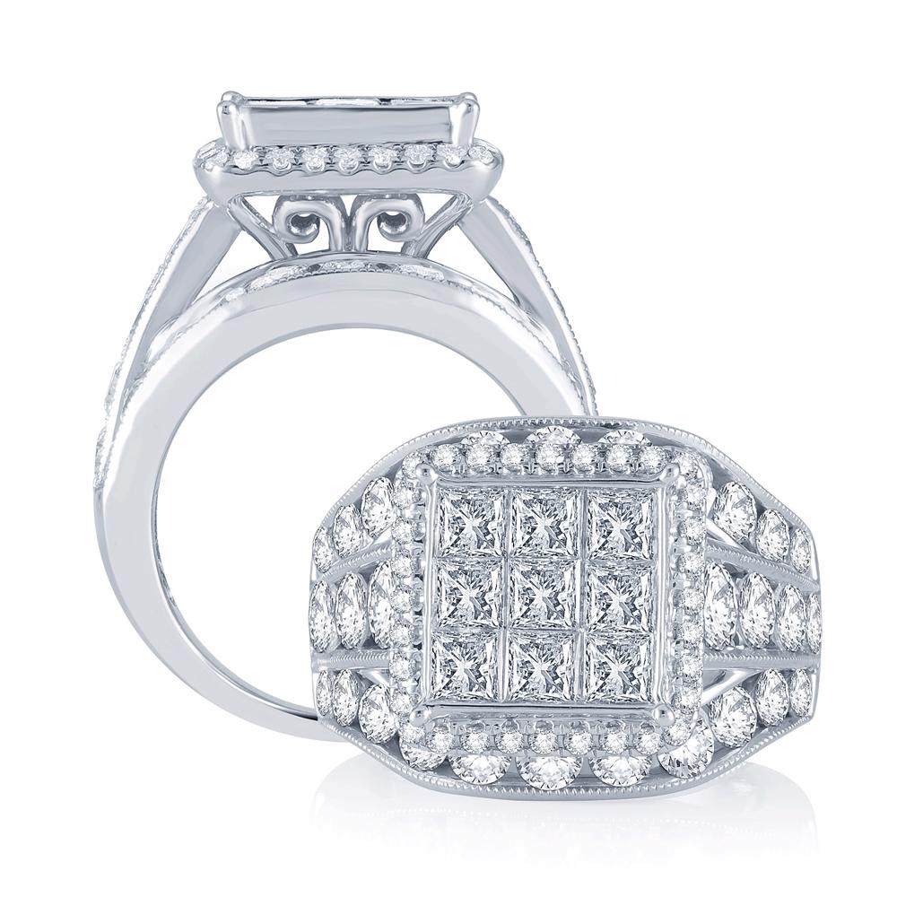 14K White Gold 7.05CT Diamond Bridal Ring