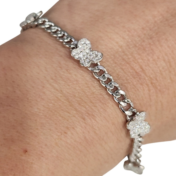 925 Sterling Silver Moissanite Butterfly Cuban link bracelet 8"