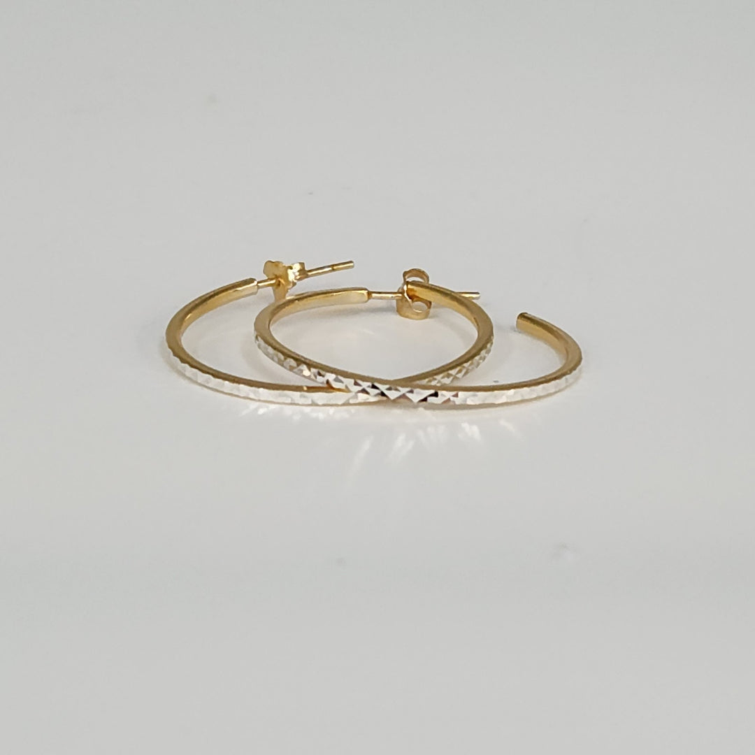 Elegant 925 Sterling Silver & Gold Tone Diamond Cut Hoop Earrings