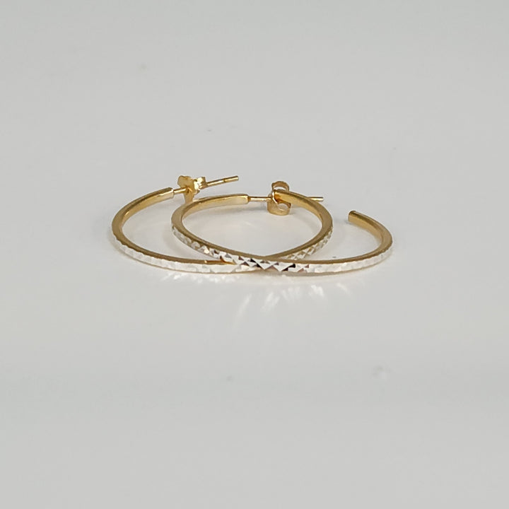 Elegant 925 Sterling Silver & Gold Tone Diamond Cut Hoop Earrings