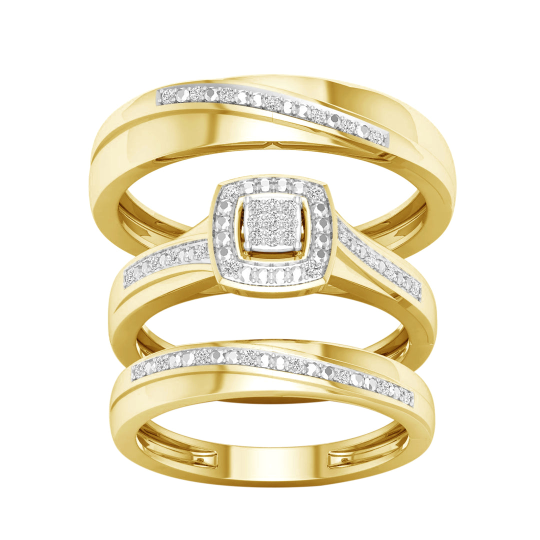 10k Yellow Gold Lab Diamond Trio Wedding Ring Set Sparkle