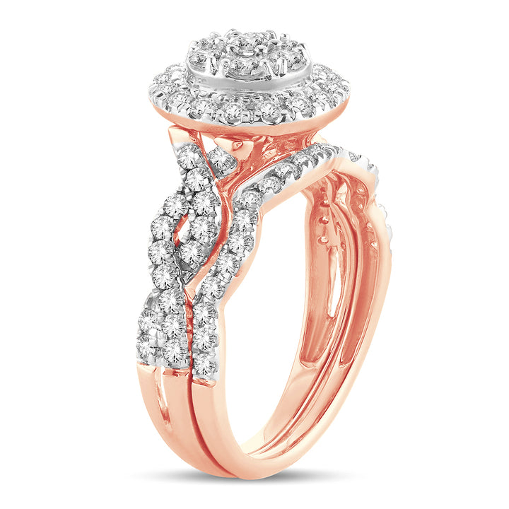 Romantic 14k Rose Gold Lab Diamond Bridal Ring Set 1CT