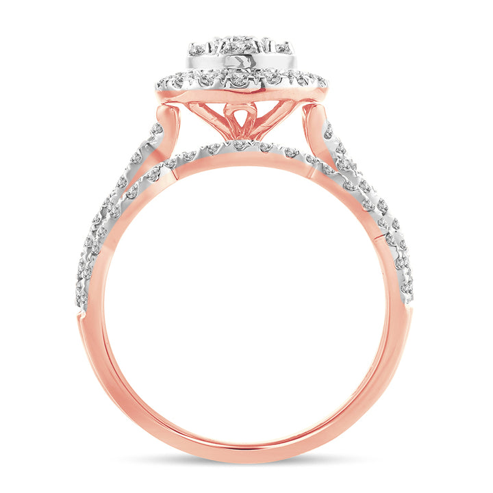 Romantic 14k Rose Gold Lab Diamond Bridal Ring Set 1CT