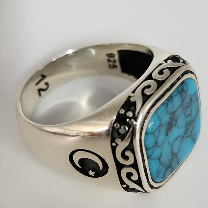Vintage 925 sterling silver turquoise style men's ring
