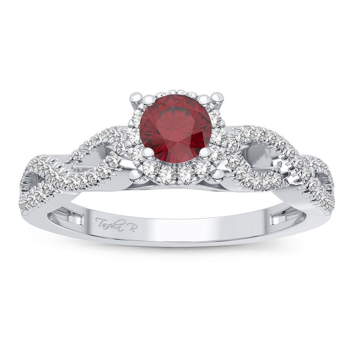 Romantic 14k White Gold Ruby & Lab Diamond Cocktail Ring