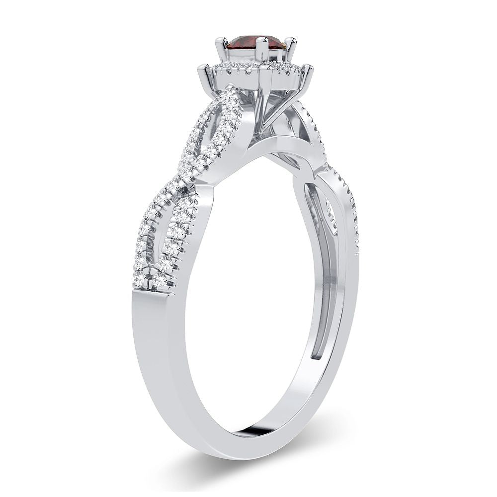 Romantic 14k White Gold Ruby & Lab Diamond Cocktail Ring