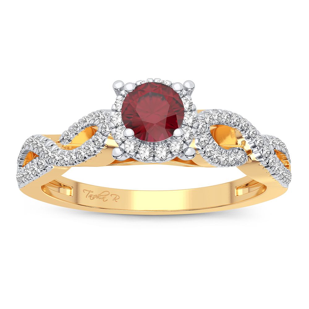 14K Yellow Gold Ruby & Lab Diamond Cocktail Ring