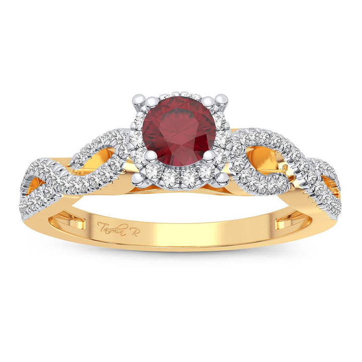 14K Yellow Gold Ruby & Lab Diamond Cocktail Ring