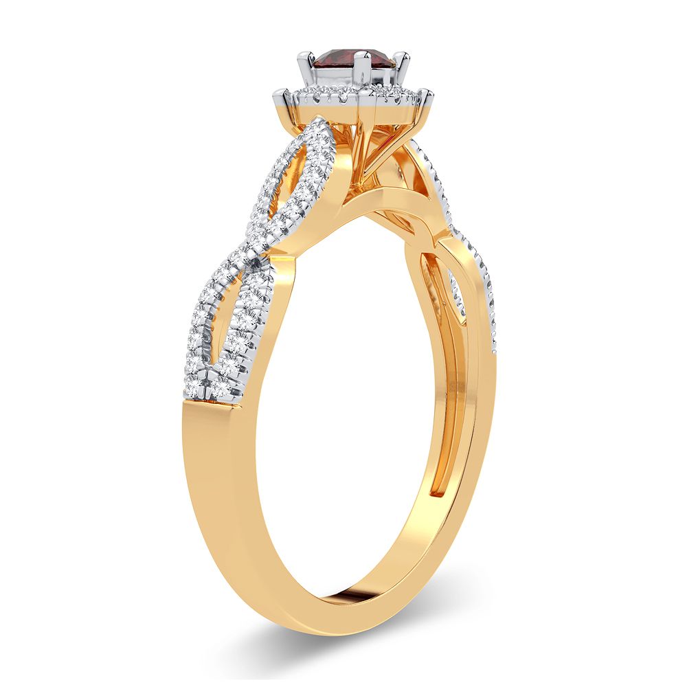 14K Yellow Gold Ruby & Lab Diamond Cocktail Ring