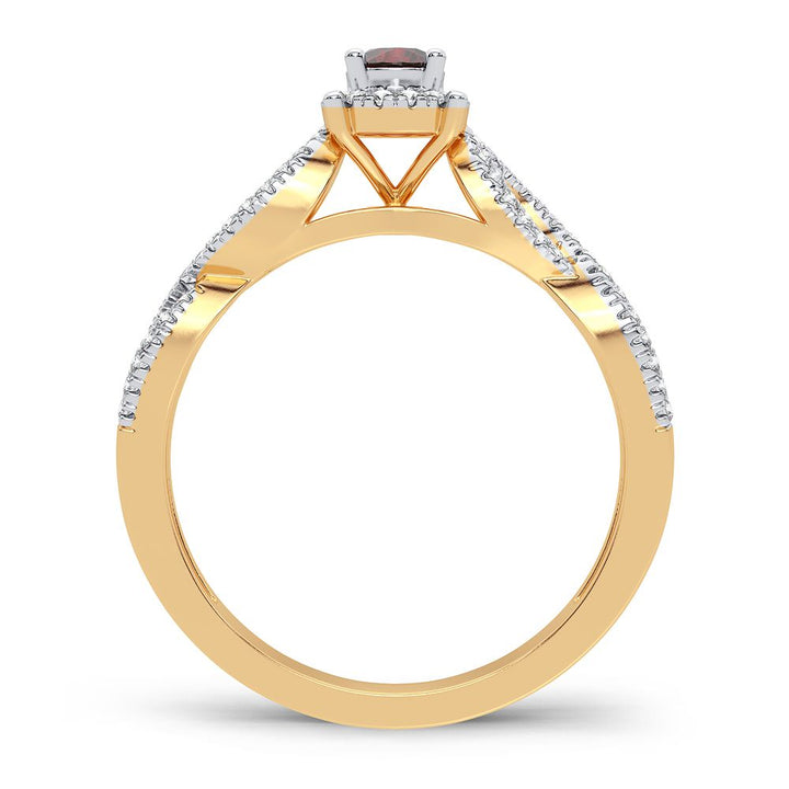 14K Yellow Gold Ruby & Lab Diamond Cocktail Ring