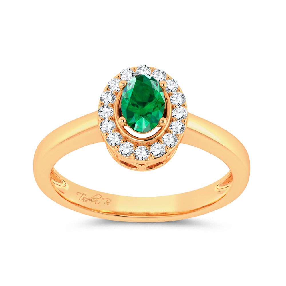 14K Yellow Gold Lab Diamond Womens Emerald Ring