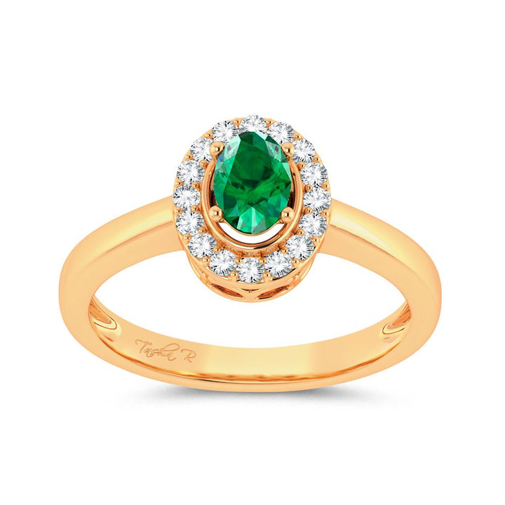 14K Yellow Gold Lab Diamond Womens Emerald Ring