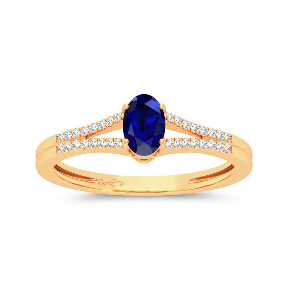14K Yellow Gold Lab-Created Diamond Sapphire Elegance Ring