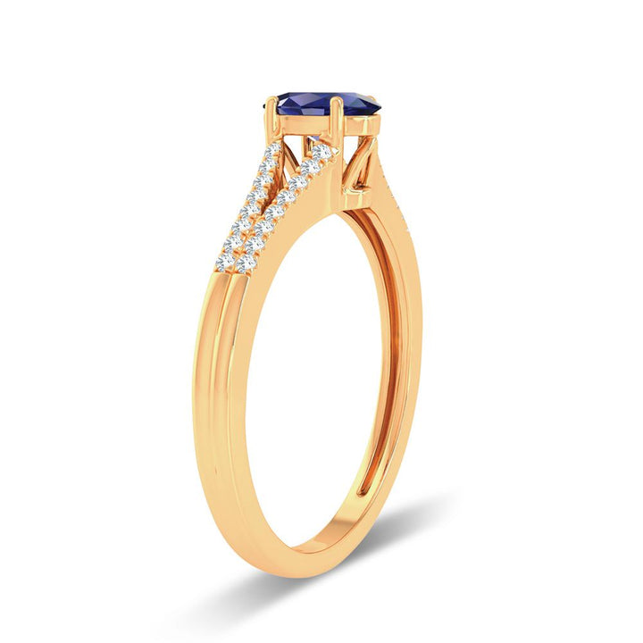 14K Yellow Gold Lab-Created Diamond Sapphire Elegance Ring
