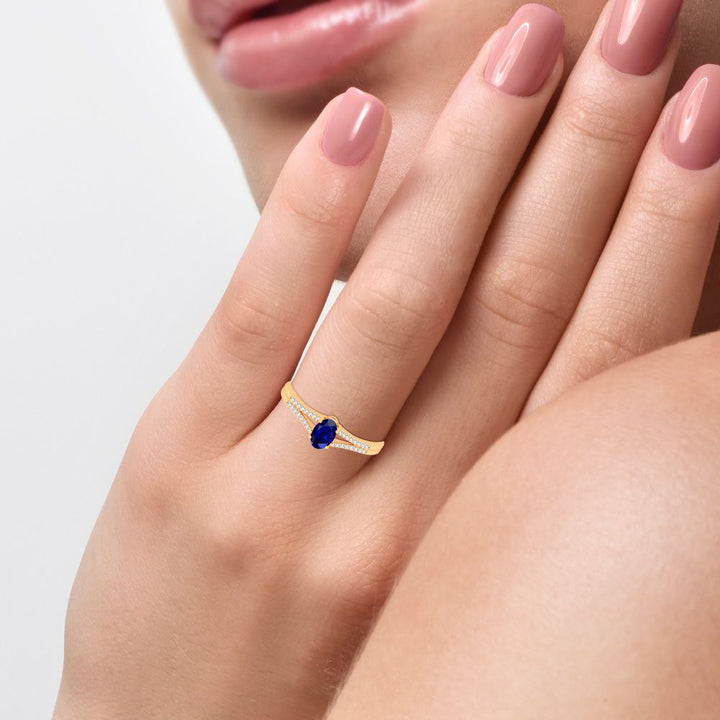 14K Yellow Gold Lab-Created Diamond Sapphire Elegance Ring