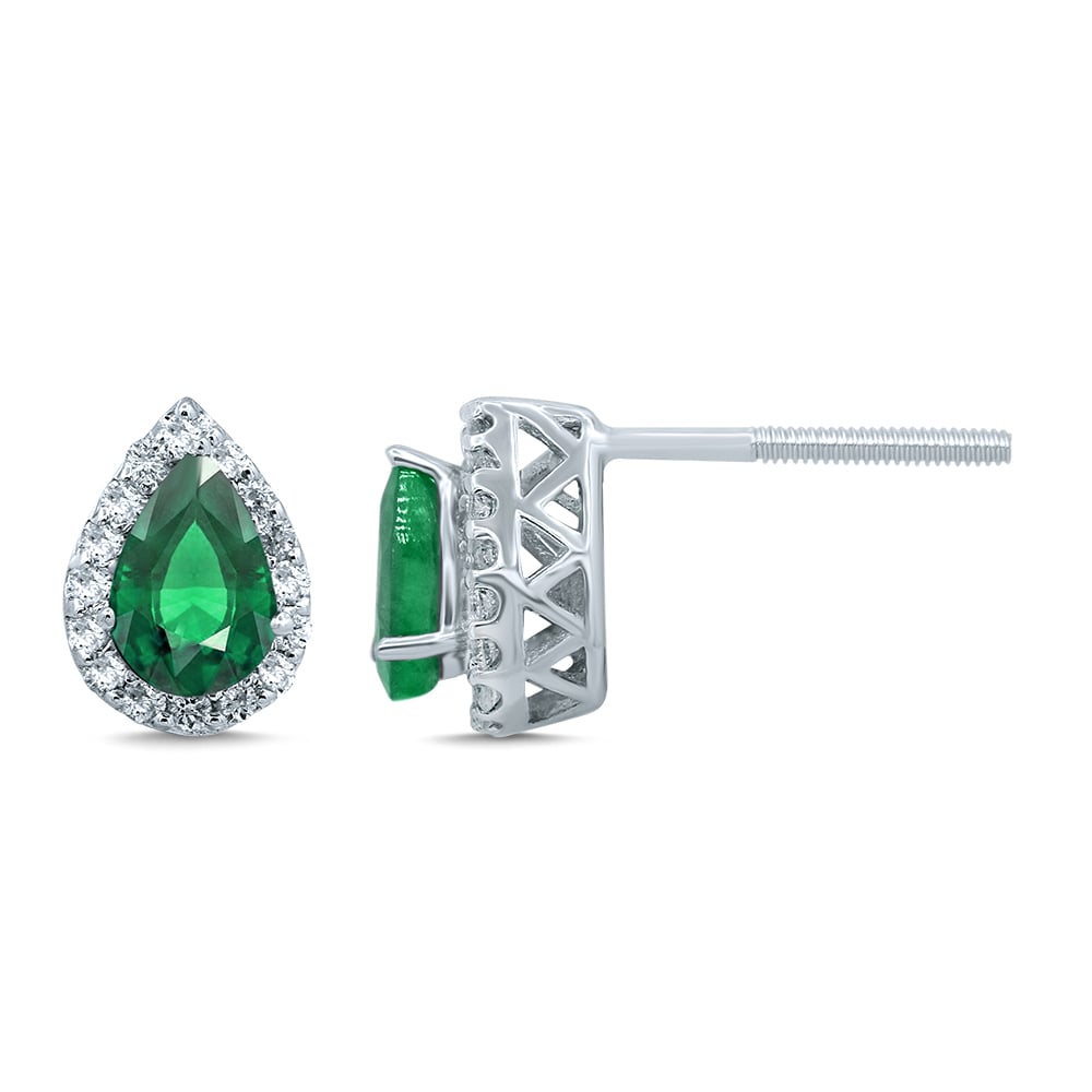Dazzling 14K 0.18CT  Diamond  EMERALD Earring