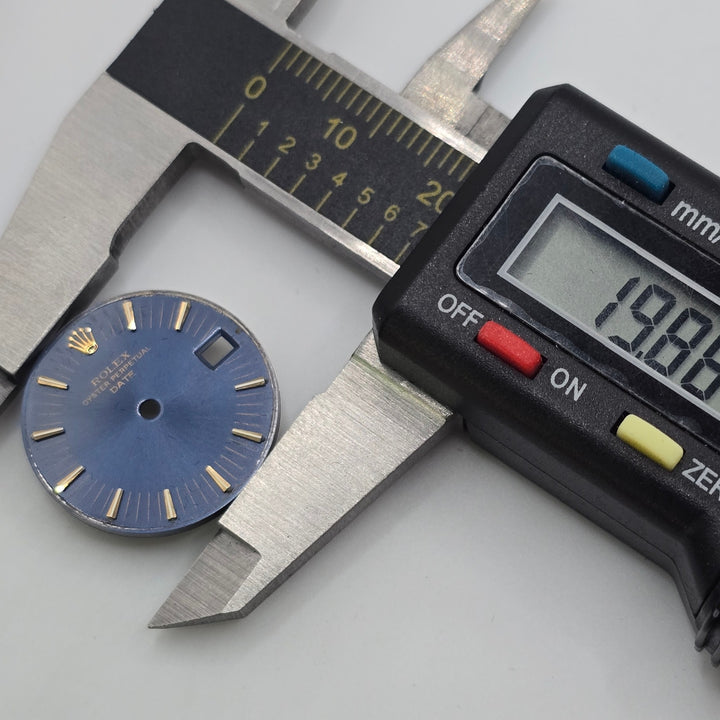 Rolex Oyster Perpetual Date 26mm Blue Dial Gold Markers Vintage 19.86mm