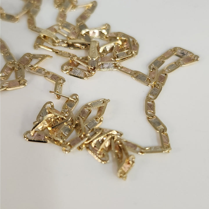 14K  Tri-Color Gold Diamond Cut Link  Necklace 24"