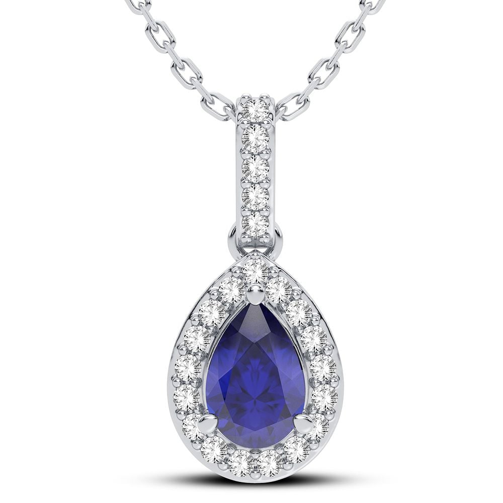 Elegant 14K White Gold Sapphire & Diamond Womens Pendant