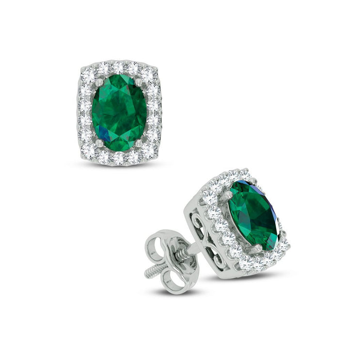 14K White Gold 0.18CT Diamond Emerald Earrings