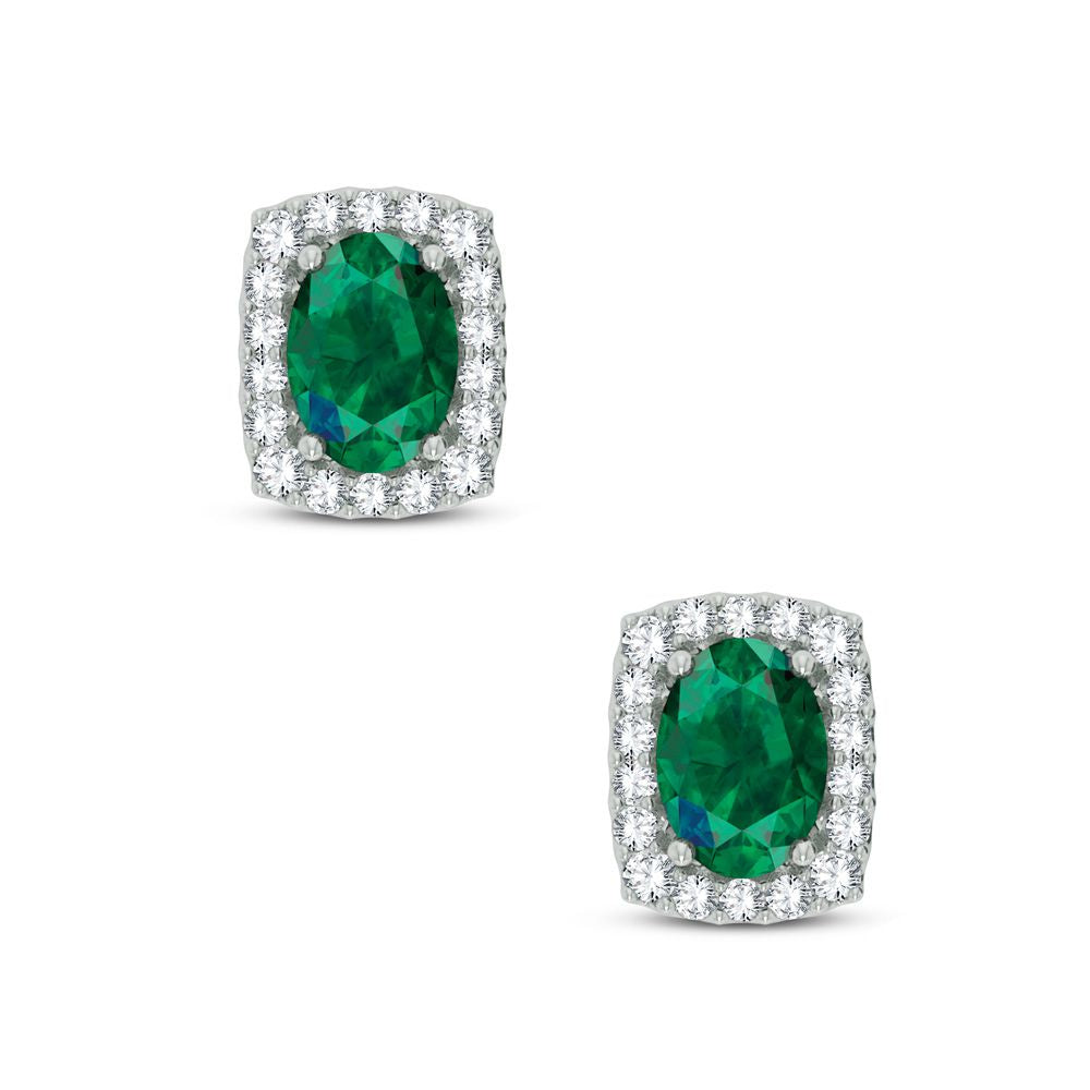 14K White Gold 0.18CT Diamond Emerald Earrings