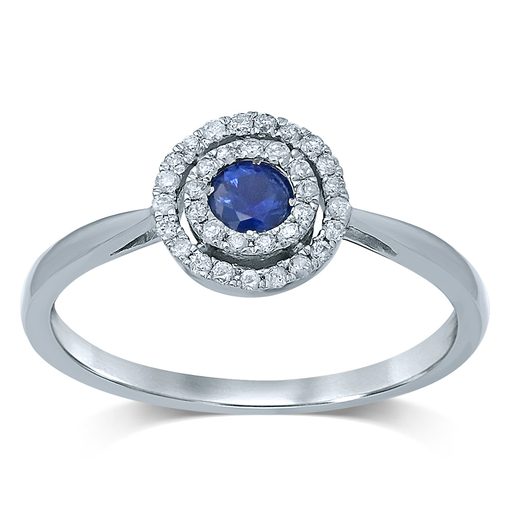 Sparkling 14k White Gold Lab Diamond Sapphire Accent Ring