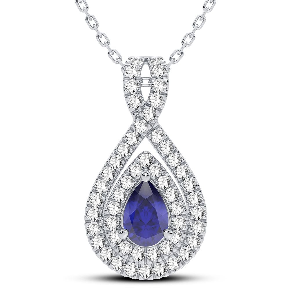 Luminous 14K White Gold Diamond & Sapphire Womens Pendant