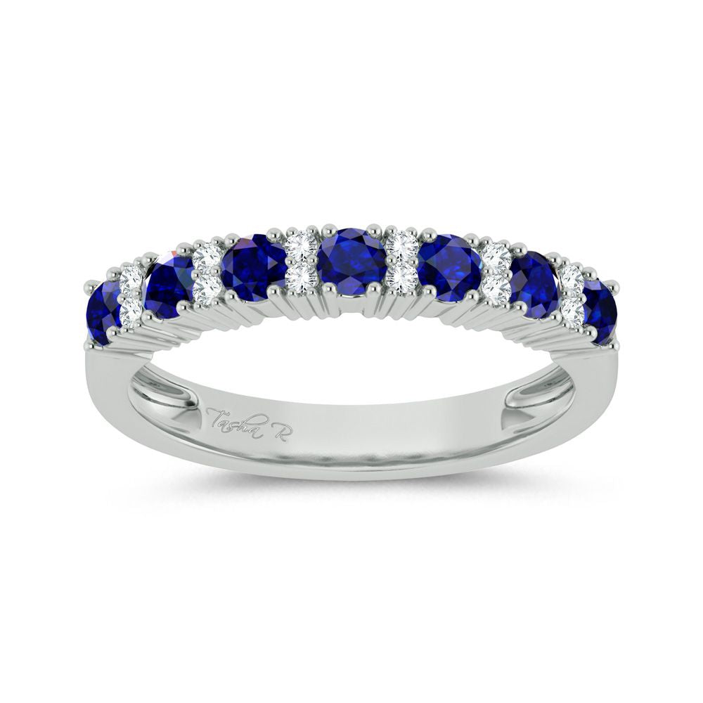 Sparkling 14k White Gold Diamond Sapphire Womens Ring