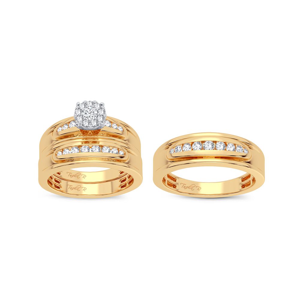 14k Yellow Gold 0.75CT Lab Diamond Bridal Trio Set