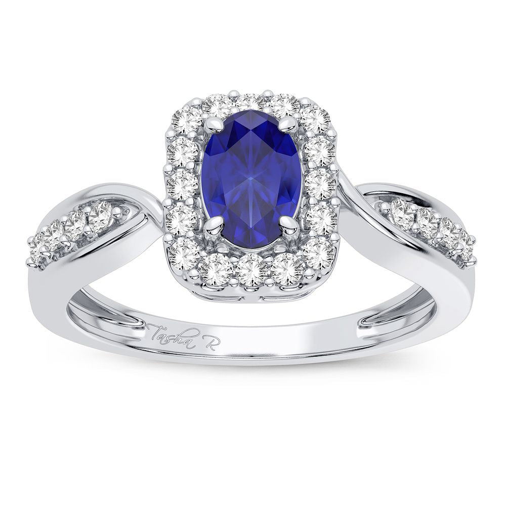 Luminous 14K White Gold Sapphire & Diamond Womens Ring