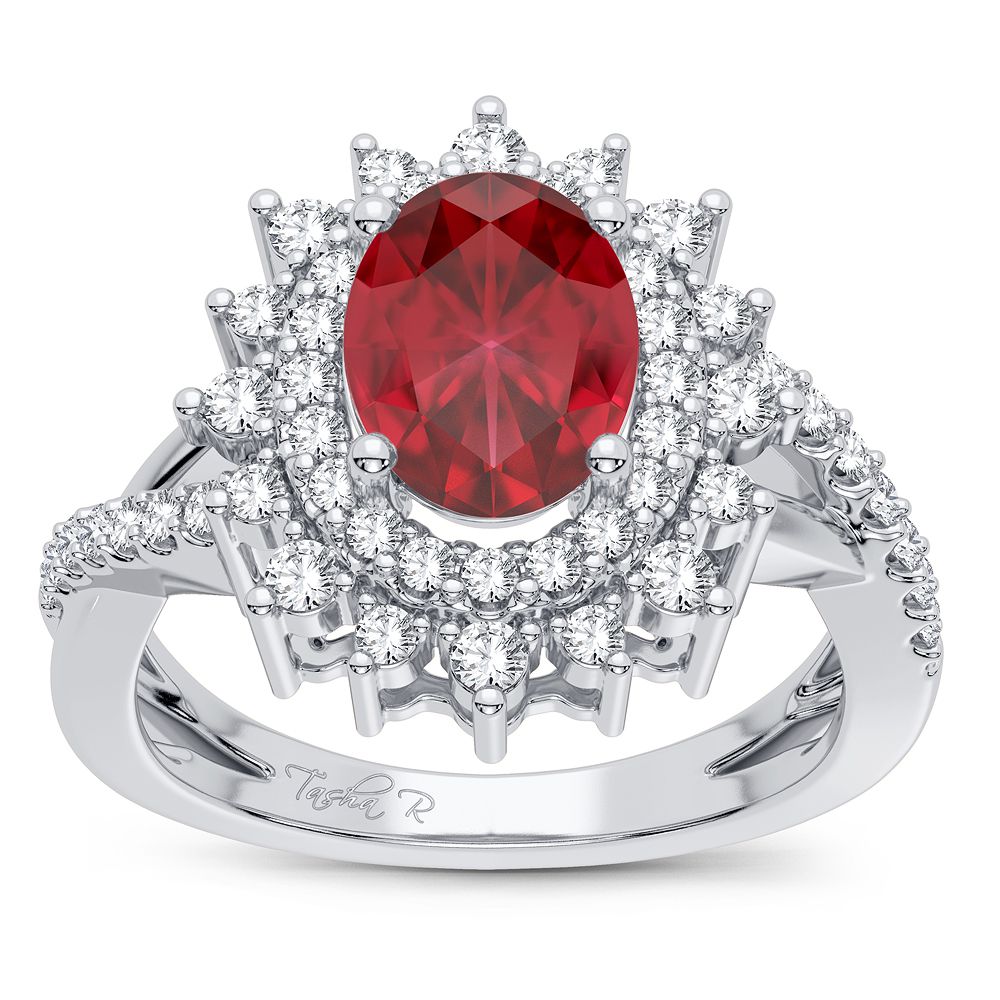 14k White Gold Lab-Created Ruby & Diamond Cocktail Ring