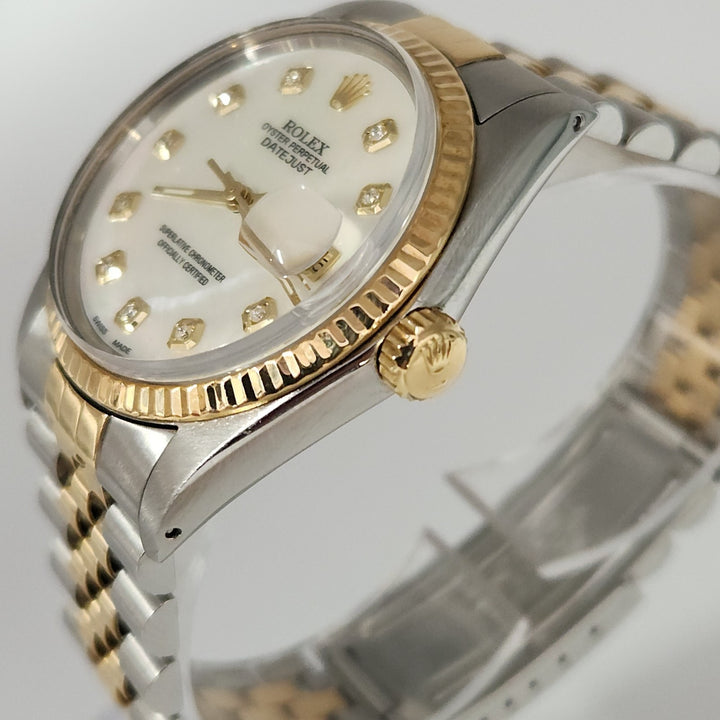 36MM Rolex Date Just Two Tones 18k Yellow Gold Stainless Steel Watch Ref 16013
