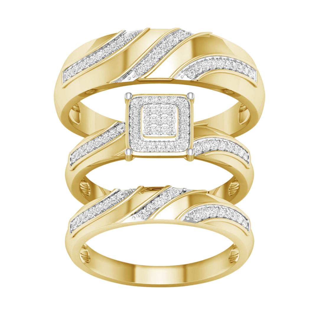10k Yellow Gold 0.25CT Lab Diamond Trio Wedding Ring Set