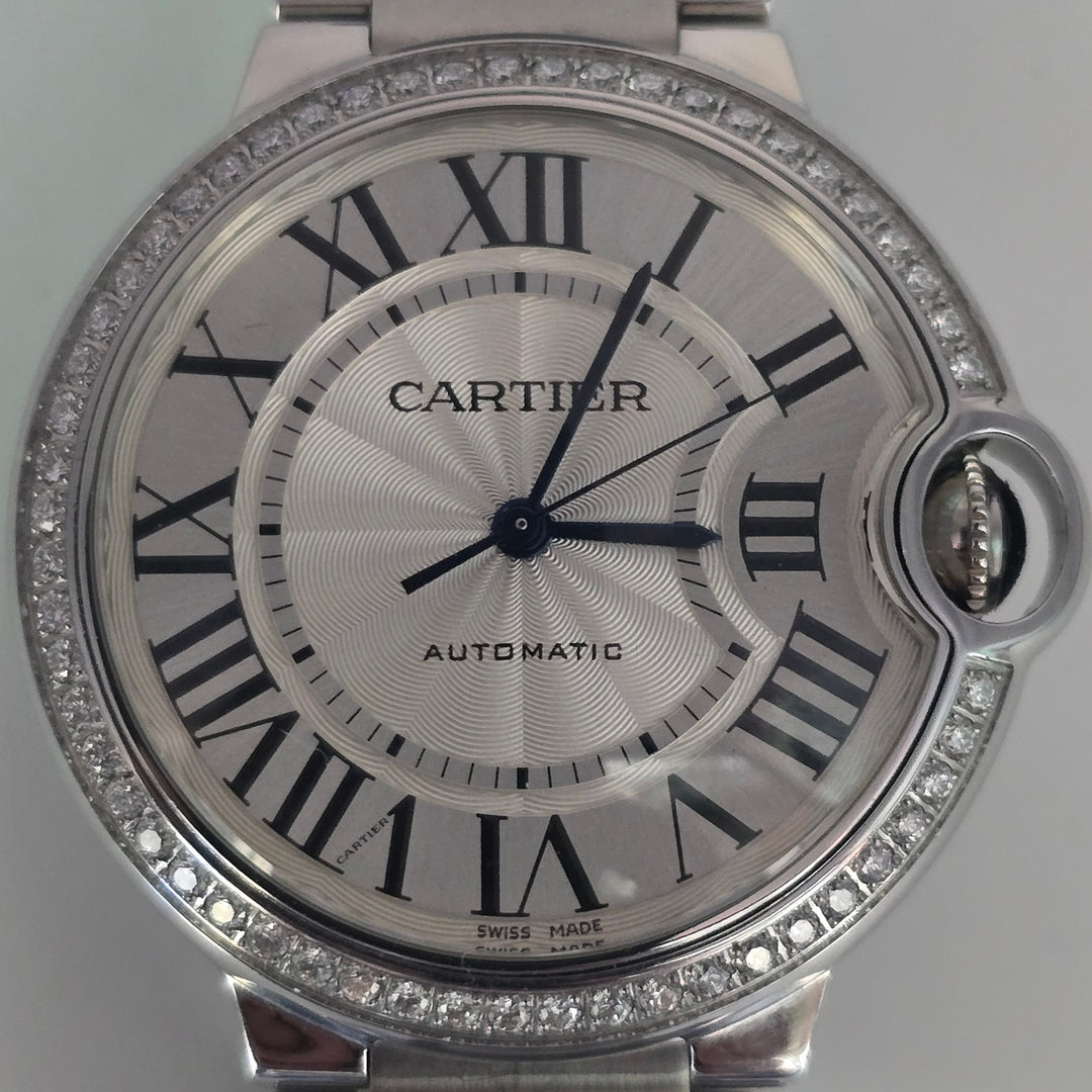 Cartier Ballon Bleu 36mm Automatic Diamond Bezel Steel Watch