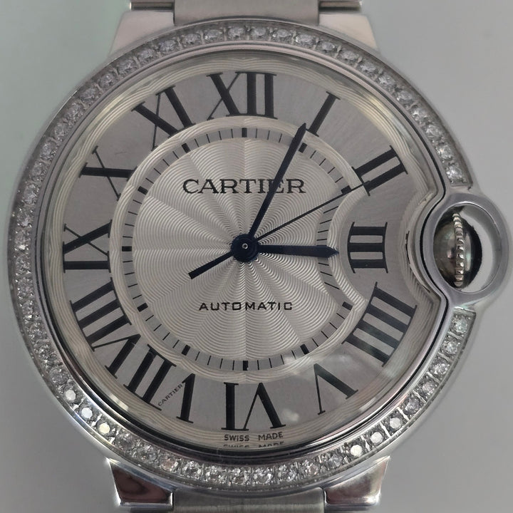 Cartier Ballon Bleu 36mm Automatic Diamond Bezel Steel Watch