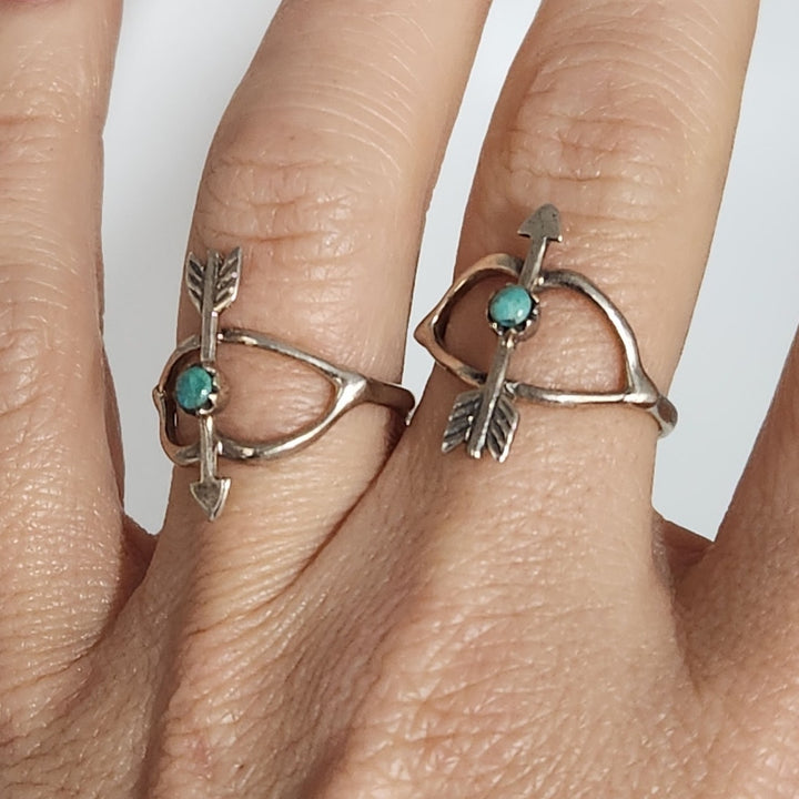 Matching Sterling Silver Arrow  Ring Set With Natural Turquoise Accents Size 6.75