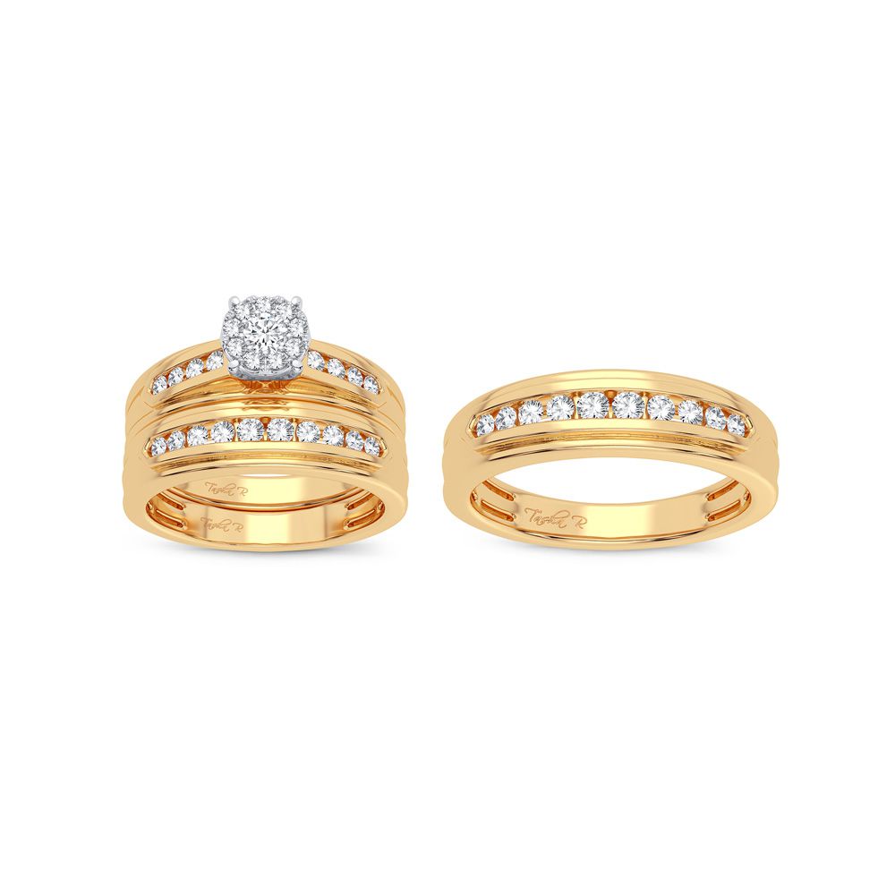14k Yellow Gold 1CT Lab Diamond Trio Wedding Set