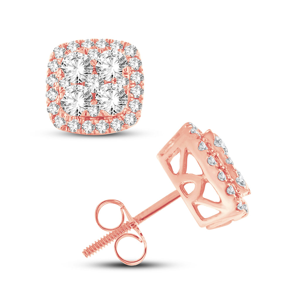 Romantic 14k Rose Gold 1CT Lab Diamond Stud Earrings