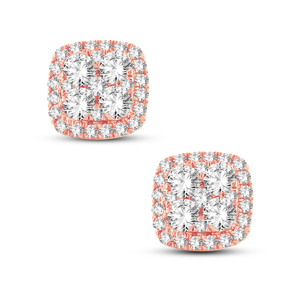 Romantic 14k Rose Gold 1CT Lab Diamond Stud Earrings