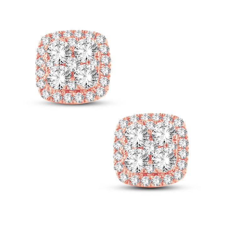 Romantic 14k Rose Gold 1CT Lab Diamond Stud Earrings