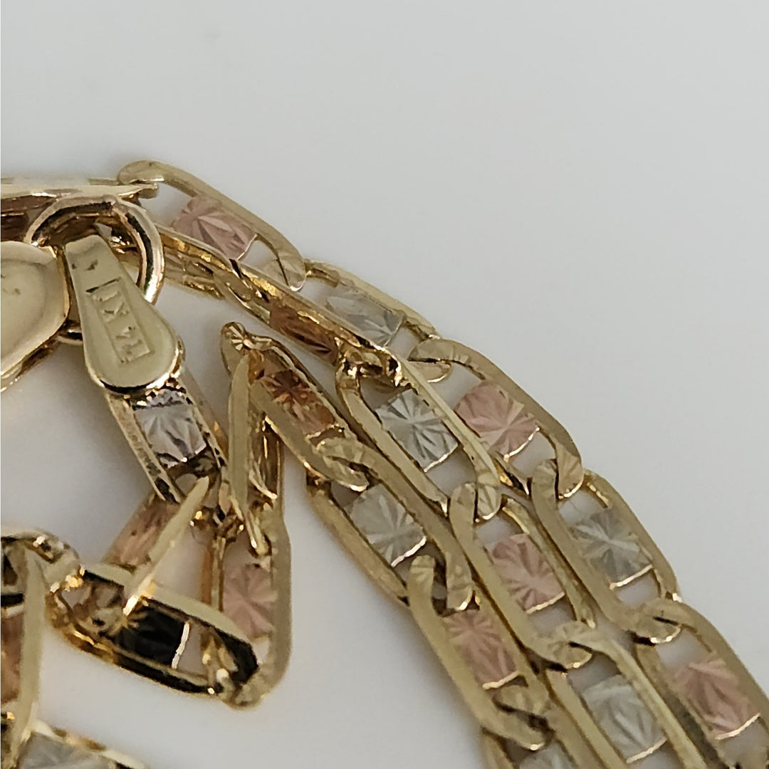 14K  Tri-Color Gold Diamond Cut Link  Necklace 24"