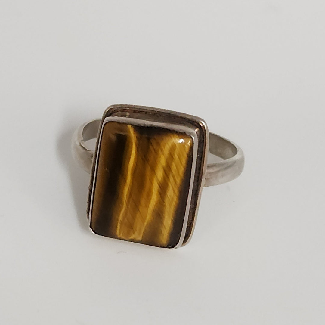 Handcrafted Sterling Silver Ring With Rectangular Tiger's Eye Cabochon