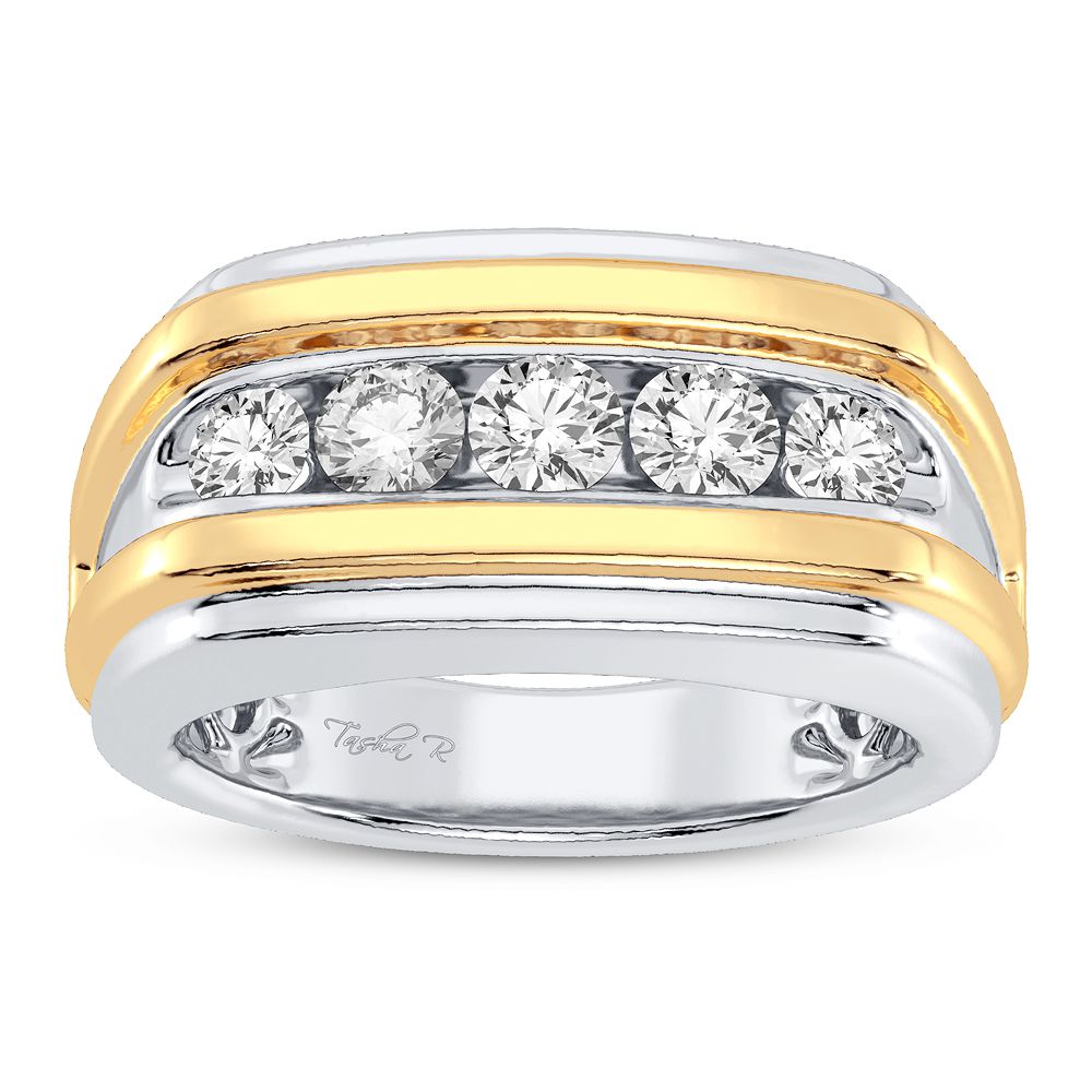 14K Yellow Gold Mens Diamond Band - Bold Masculine Elegance
