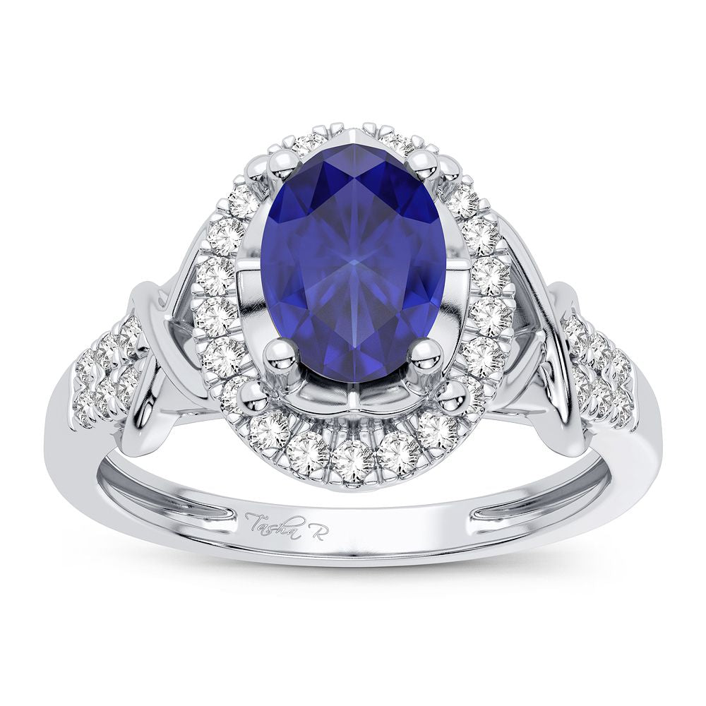 14K White Gold 0.16CT Diamond Sapphire Ring