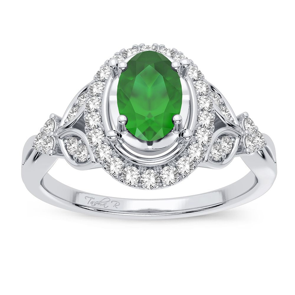 14K White Gold 0.20CT Diamond Emerald Ring