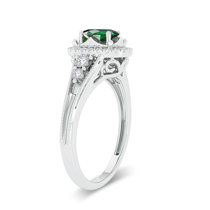 14K White Gold 0.10ct Diamond Emerald Ring