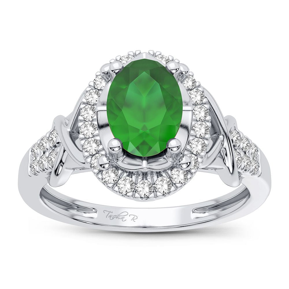 14K White Gold 0.16CT Diamond Emerald Ring